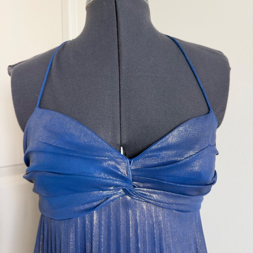Vintage Y2K Metallic Pleated Babydoll Mini Dress